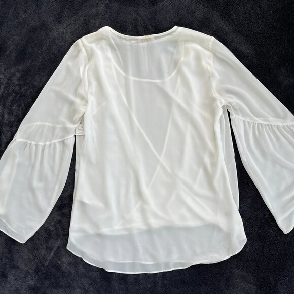 Laundry Sheer White Faux Wrap Overlay Blouse Boho Long Bell Sleeves Size 6 NEW - Picture 6 of 7